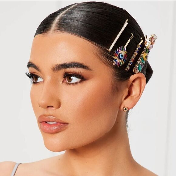 Fashion Nova Rhinestone Evil Eye Barrette Set - Picture 1 of 4